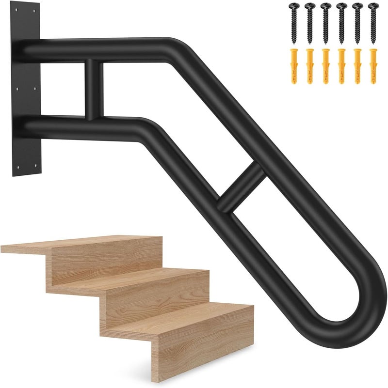 Frossvt Handrail for Outdoor Grab Bar Wall Mount Handrail, 25.8'' Garage, Porch, Garden 1 to 3 Steps Stairs Black - Image 1